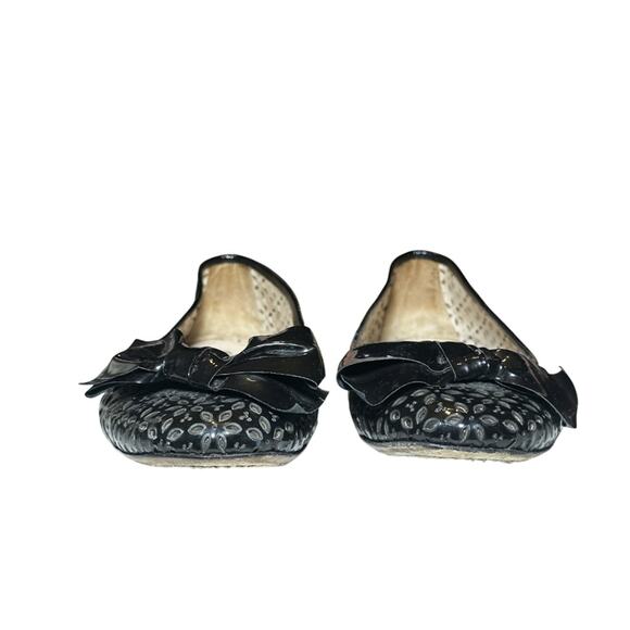PRADA Black Patent Leather Lasercut Bow Ballet Flats Size 40 In Box - Picture 4 of 9